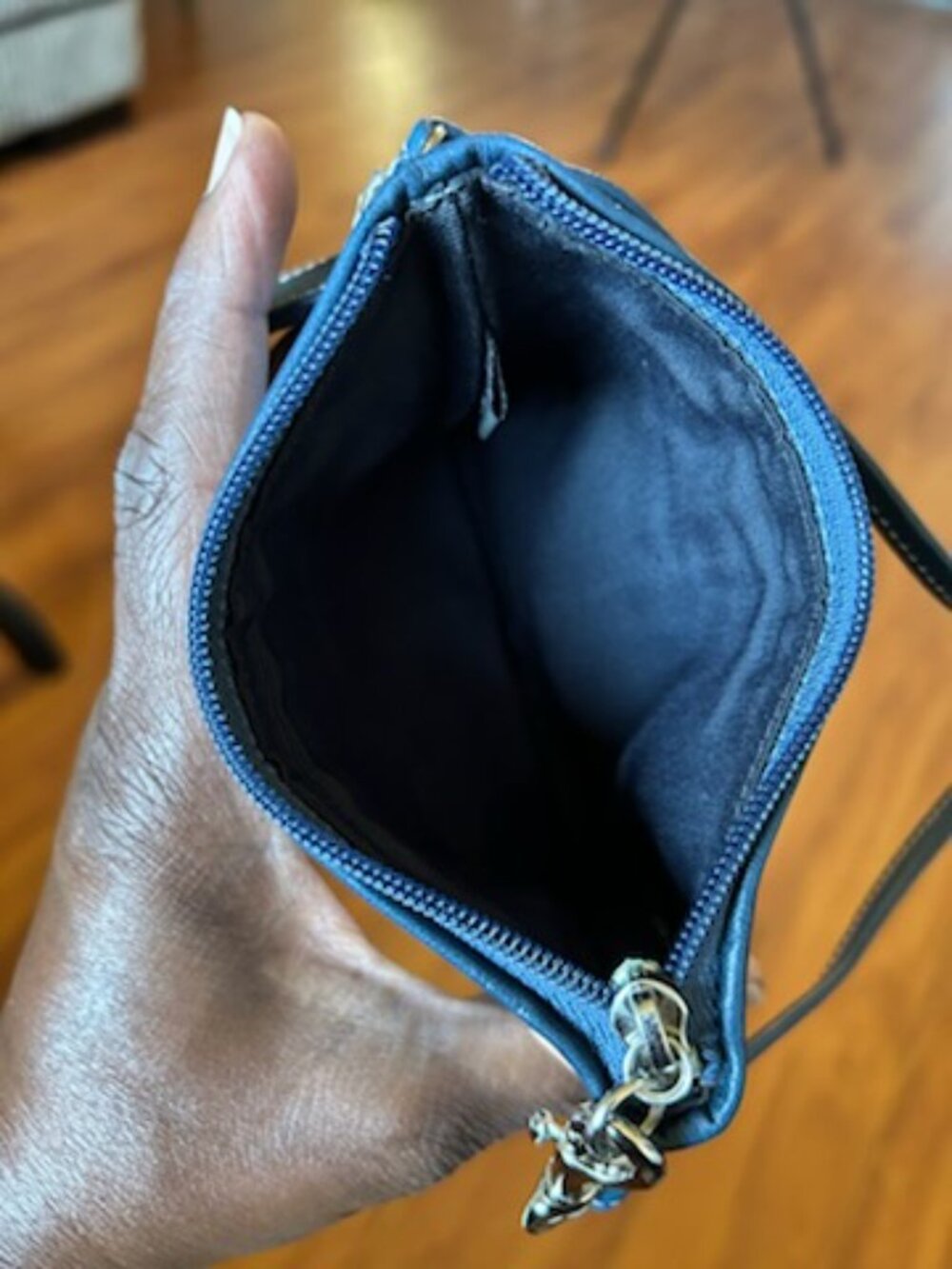 Coach Striped Leather Wristlet in Blue, White & Peach - Picture 3 of 3